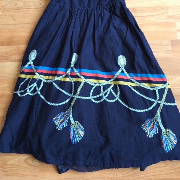 Anthropologie Strapless Dress in Navy with Colorful Details - Picture 4 of 4